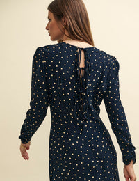 Black Spot Print Long Sleeve Sienna Midi Dress