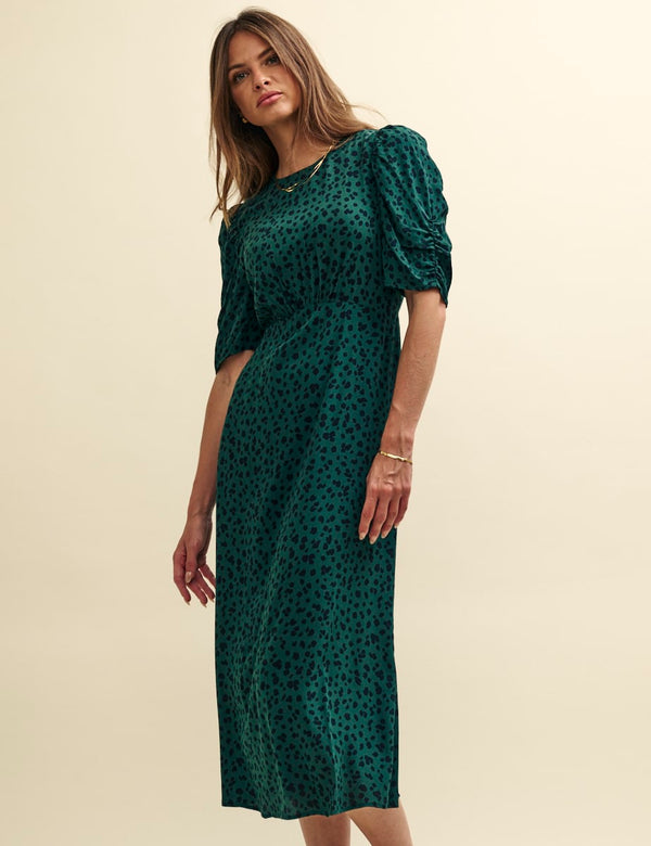 Green Spot Print Evie Midi Dress
