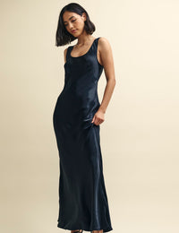 Black Monika Satin Slip Maxi Dress