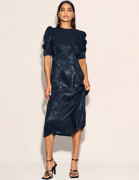 Black Satin Jacquard Moira Midaxi Dress