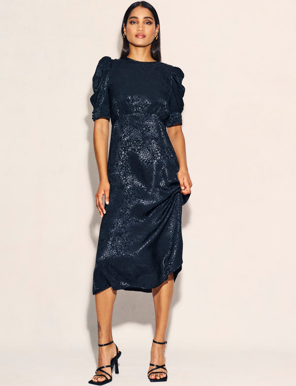 Black Satin Jacquard Moira Midaxi Dress