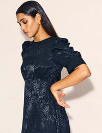 Black Satin Jacquard Moira Midaxi Dress
