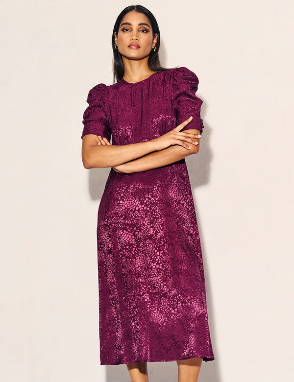 Plum Satin Jacquard Moira Midaxi Dress