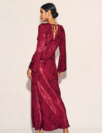 Petite Burgundy Satin Jacquard Sydney Maxi Dress