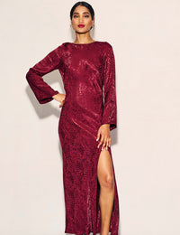 Burgundy Satin Jacquard Sydney Maxi Dress