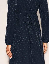 Black Satin Jacquard Long Sleeve Dee Dee Midi Dress