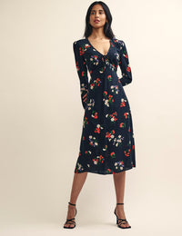 Black Wildflower Print Lily Midi Dress