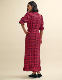 Red Gingham Check Annalise Midi Dress