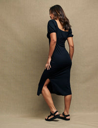 Black Ruched Bodice Oregon Jersey Midi Dress