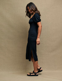 Black Ruched Bodice Oregon Jersey Midi Dress
