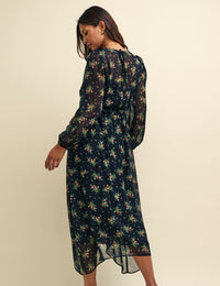 Black Ditsy Floral Este Chiffon Midaxi Dress
