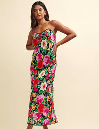 Midnight Floral Orla Lace Trim Slip Midaxi Dress