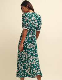 Green Ditsy Floral Monday Lace Trim Midaxi Dress
