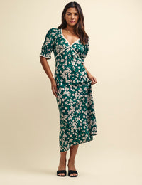 Green Ditsy Floral Monday Lace Trim Midaxi Dress