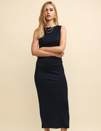 Black Sleeveless Boatneck Luke Midi Dress