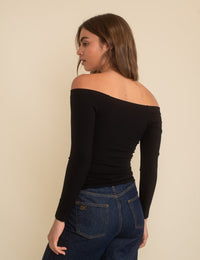 Black Long Sleeve Bardot Top