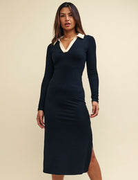 Black Long Sleeve Polo Payton Dress
