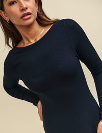 Black Jersey Slash Neck Midaxi Dress