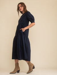 Navy Rochelle Midi Smock Dress