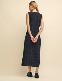 Black Spot Print Lace Trim Joni Midi Dress