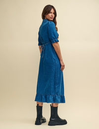 Blue Denim Annalise Collared Midaxi Dress