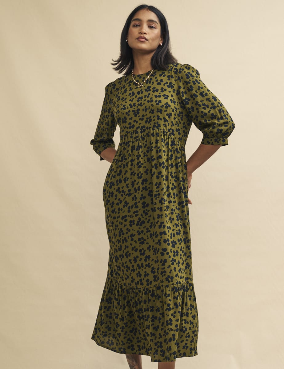 Green Animal Print Rachel Midi Dress - Main Image