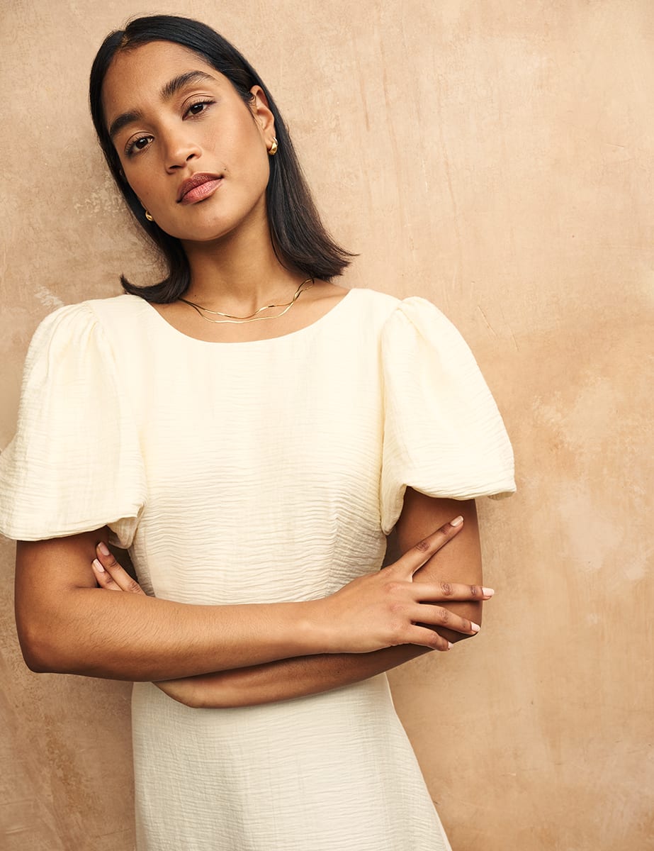 Cream Puff Sleeve Zora Midaxi Dress