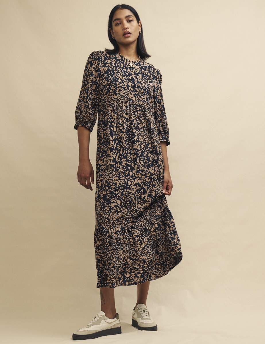 Brown Watercolour Print Rachel Midi Dress