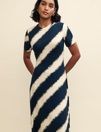 Black and White Stripe Denver Jersey Midi Dress