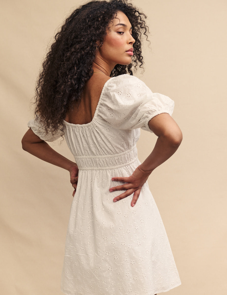 Anglaise Fabric Mini Dress In White