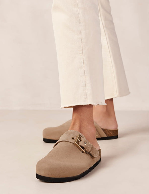 Alohas Taupe Suede Clogs