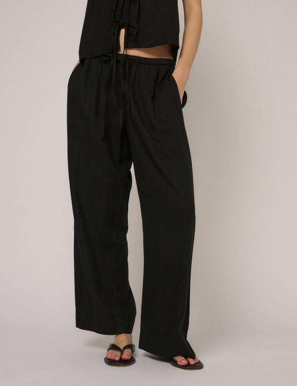 Black Linen-Blend Low Waisted Trousers