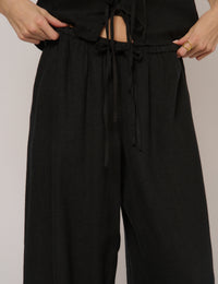 Black Linen-Blend Low Waisted Trousers