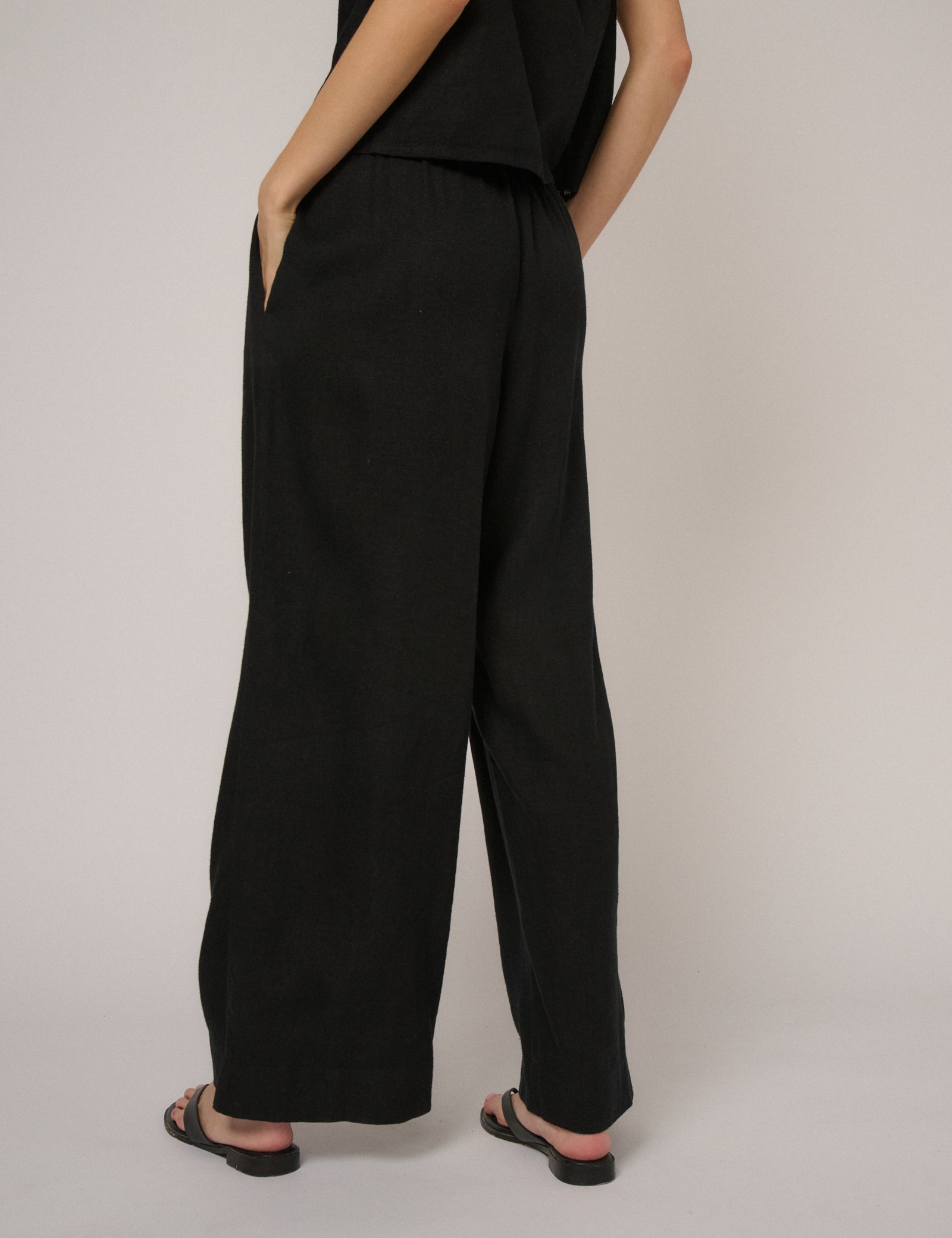Black Linen-Blend Low Waisted Trousers