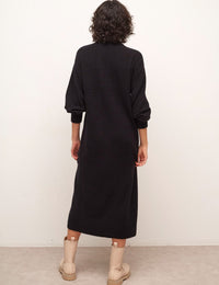 Black Pointelle Detail Midi Dress