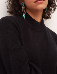 Black Pointelle Detail Midi Dress