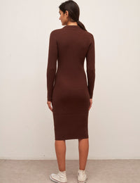 Chocolate Rib Open Collar Midi Dress