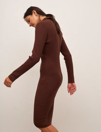 Chocolate Rib Open Collar Midi Dress