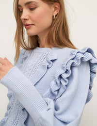 Blue Ruffle & Cable Detail Jumper