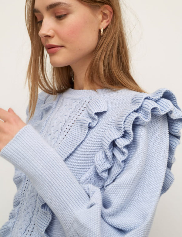 Blue Ruffle & Cable Detail Jumper