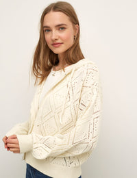 Cream Pointelle Stitch Hoodie