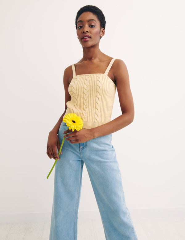 Yellow Cotton Cable Stitch Vest