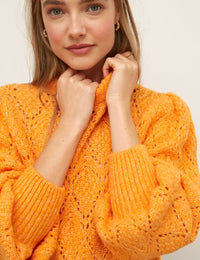 Orange Interest Stitch Pointelle Jumper