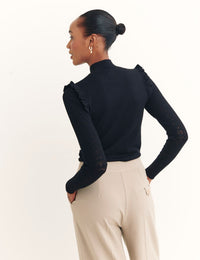 Pointelle and Ruffle Shoulder Top