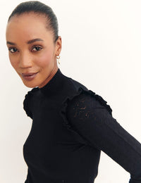 Pointelle and Ruffle Shoulder Top