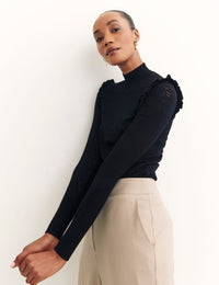 Pointelle and Ruffle Shoulder Top