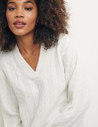 Cream Boyfriend Cable Stitch V Neck Jumper
