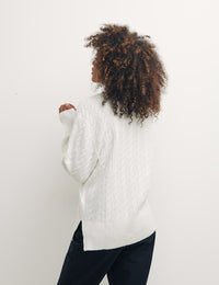 Cream Boyfriend Cable Stitch V Neck Jumper