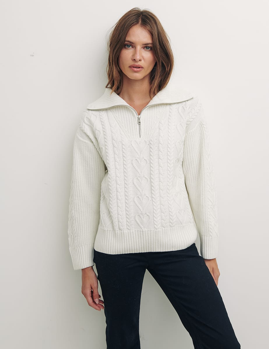 Half Zip Cable Heart Boyfriend Jumper - Main Image