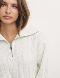 Cream Half Zip Cable Heart Boyfriend Jumper